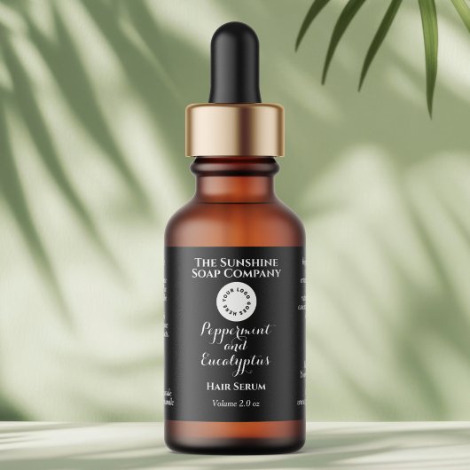 Black w curly text and logo dropper bottle label  ラベル