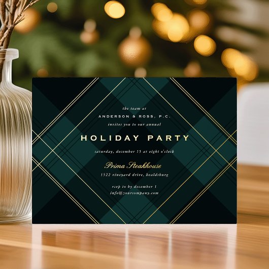 Black Watch Plaid Corporate Holiday Party 箔招待状
