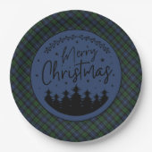 Black Watch Scottish Clan Tartan  Merry Christmas ペーパープレート (正面)