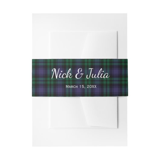 Black Watch Tartan, Plaid Wedding 招待状ベリーバンド (正面例)