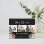 Black Watercolor Botanical Snow Photo Collage シーズンポストカード (スタンド正面)