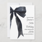 Black Watercolor Bow Birthday Elegant Invitation 招待状 (正面)
