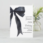 Black Watercolor Bow Birthday Elegant Invitation 招待状 (スタンド正面)