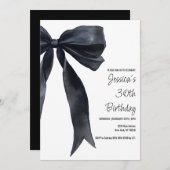 Black Watercolor Bow Birthday Elegant Invitation 招待状 (正面/裏面)