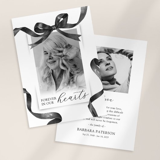 Black Watercolor Bow Funeral Thank You サンキューカード