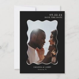Black Wavyモダンの結婚写真Save The Date 招待状