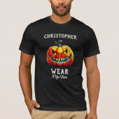 Black Wear if you dare Halloween Smiling Pumpkin Tシャツ (正面)