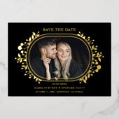 Black Wedding Fancy Ornament Frame Flowers 箔招待状 (正面)