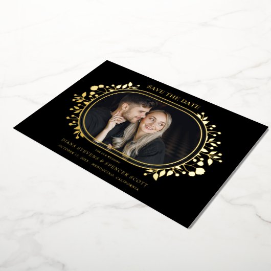 Black Wedding Fancy Ornament Frame Flowers 箔招待状 (回転した状態)