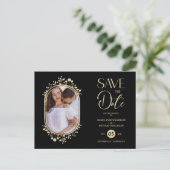 Black Wedding Fancy Ornament Frame Flowers Photo 案内ポストカード (スタンド正面)