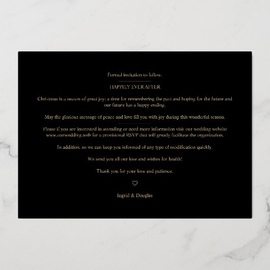 Black Wedding Fancy Ornament Frame Flowers Photo 箔招待状 (裏面)