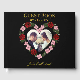 Black wedding guest book with floral hearts ゲストブック