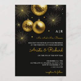 Black wedding invitation with gold text 招待状