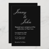 Black Wedding Invitation with White Text | Elegant 招待状 (正面/裏面)