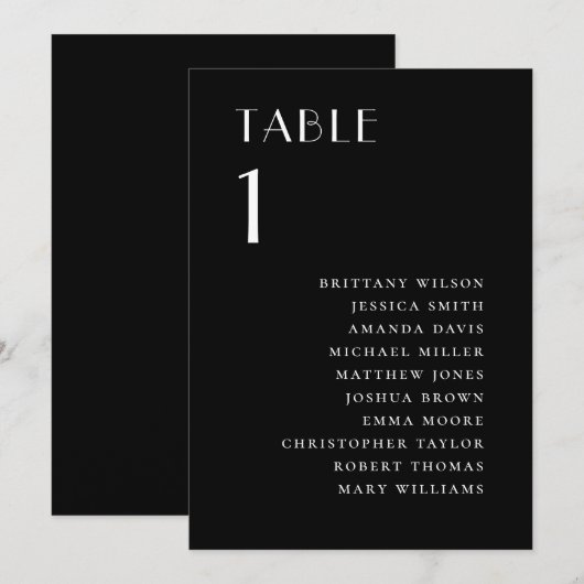 Black Wedding Seating Chart | Modern Minimalist 招待状 (正面/裏面)