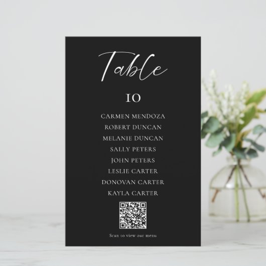 Black Wedding Seating Chart QR Code Menu (スタンド正面)