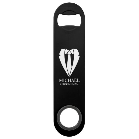 Black Wedding Suit and Tie Personalized Groomsmen スピード栓抜き (正面)