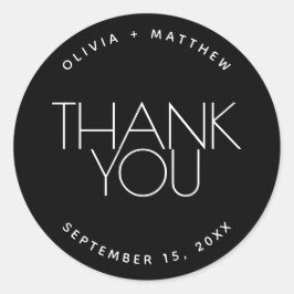 Black Wedding Thank You | Modern Clean Minimalist ラウンドシール