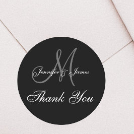 Black Wedding Thank You Monogram Names ラウンドシール