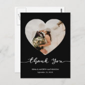 Black Wedding Thank You Script Heart Photo ポストカード (正面/裏面)