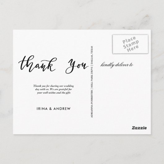 Black Wedding Thank You Script Heart Photo ポストカード (裏面)