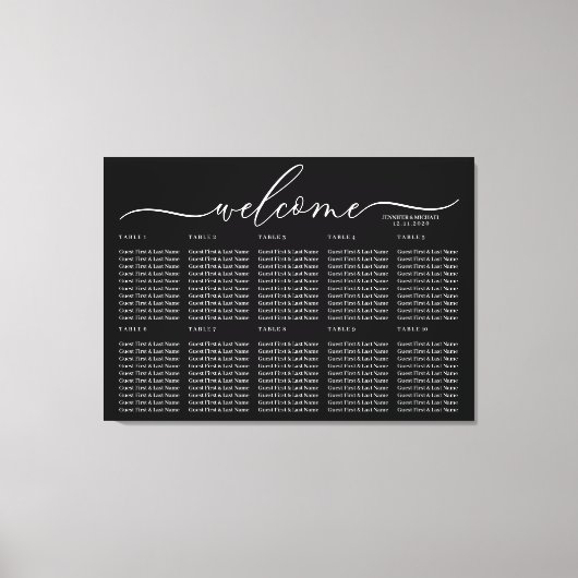 Black Wedding Welcome Seating Table Numbers キャンバスプリント (正面)
