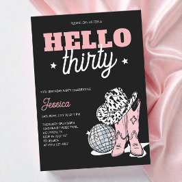 Black Western Disco Cowgirl 30th Birthday Party 招待状