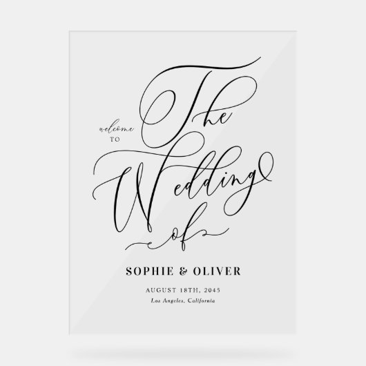 Black Whimsical Calligraphy Wedding Welcome アクリルサイン (正面)