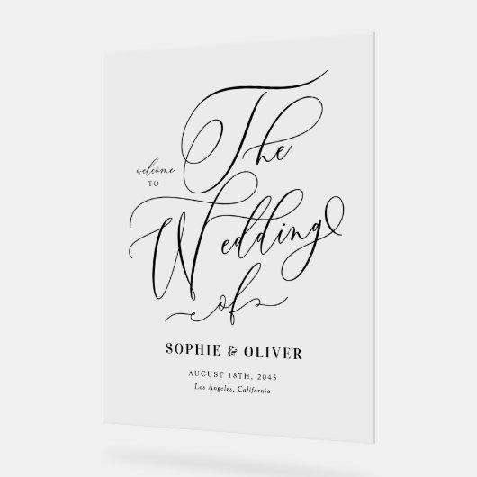 Black Whimsical Calligraphy Wedding Welcome アクリルサイン (傾斜)