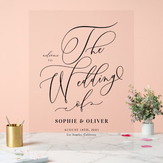 Black Whimsical Calligraphy Wedding Welcome アクリルサイン (ウェディング)