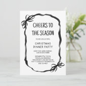 Black Whimsical Hand Drawn Christmas Dinner Party 招待状 (スタンド正面)