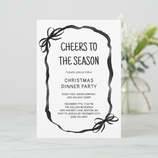 Black Whimsical Hand Drawn Christmas Dinner Party 招待状 (スタンド正面)