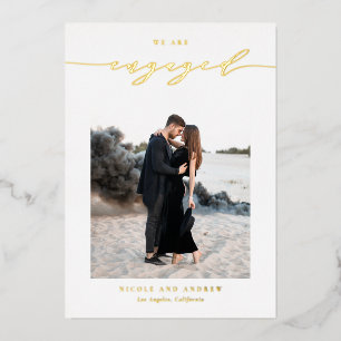 Black Whimsical Script Photo Engagement 箔招待状