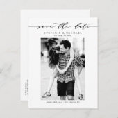 Black Whimsical Script Photo Save the Date 案内ポストカード (正面/裏面)
