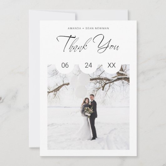 Black Whimsical Script Typography Photo Wedding サンキューカード (正面)