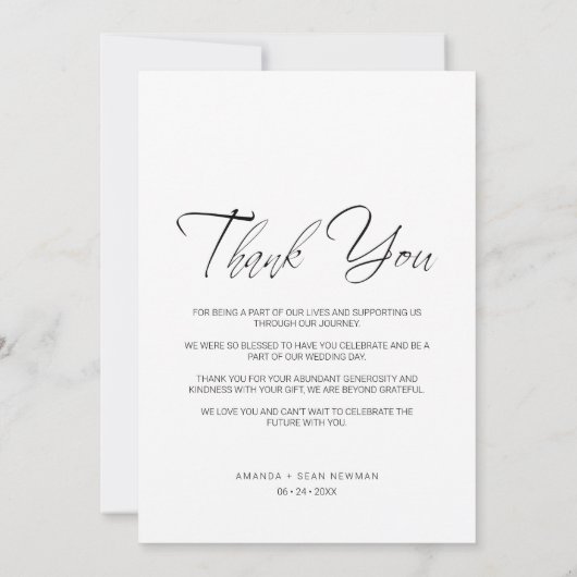 Black Whimsical Script Typography Photo Wedding サンキューカード (裏面)