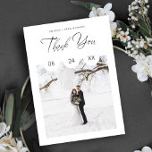 Black Whimsical Script Typography Photo Wedding サンキューカード