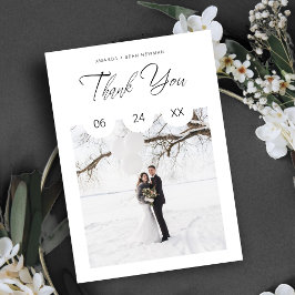Black Whimsical Script Typography Photo Wedding サンキューカード