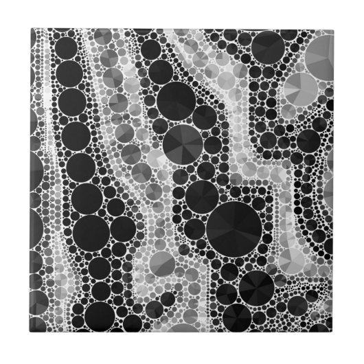 Black&Whiteきらきら光るなパターン渦巻 タイル (正面)