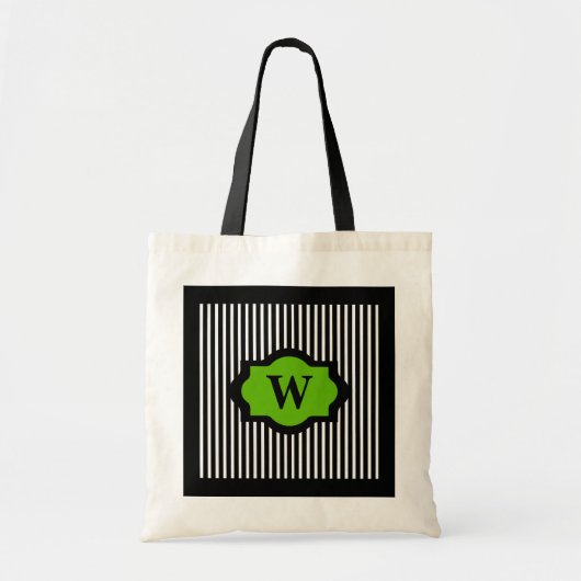 BLACK/WHITEのシックなBAG_72緑は縞で飾ります トートバッグ (正面)