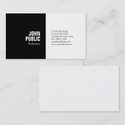 Black&Whiteのモダンでスタイリッシュな最小主義のシックなデザイン 名刺 (正面/裏面)