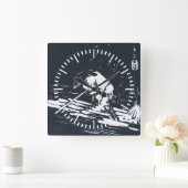 Black&Whiteの日本語Ukiyo-e Hanaikada スクエア壁時計 (ホーム)