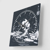 Black&Whiteの日本語Ukiyo-e Hanaikada スクエア壁時計 (傾斜)