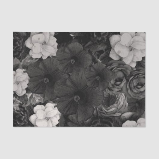 Black&Whiteの花柄のコラージュ 薄葉紙 (正面)