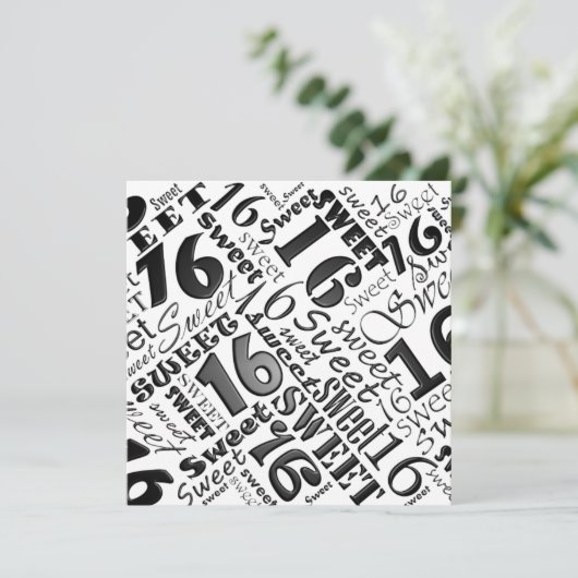 Black&Whiteの菓子16の誕生日のパーティの招待状 招待状 (スタンド正面)