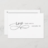 Black & White モダン Cligraphy 3、食事出欠 出欠カード (正面/裏面)