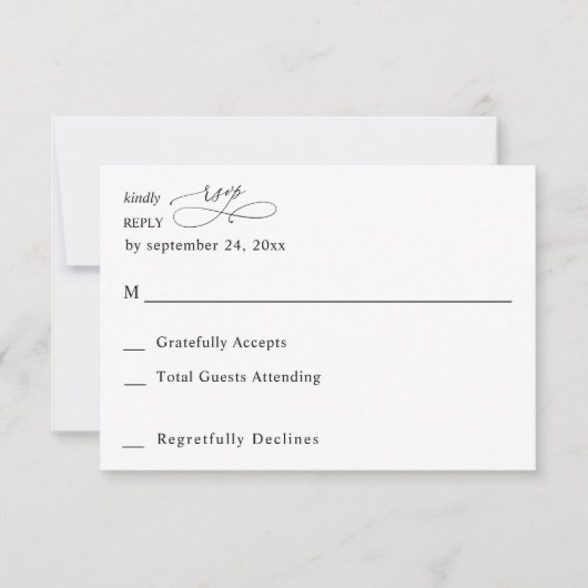 Black & White モダン Cligraphy 3 No Meal RSVP (正面)