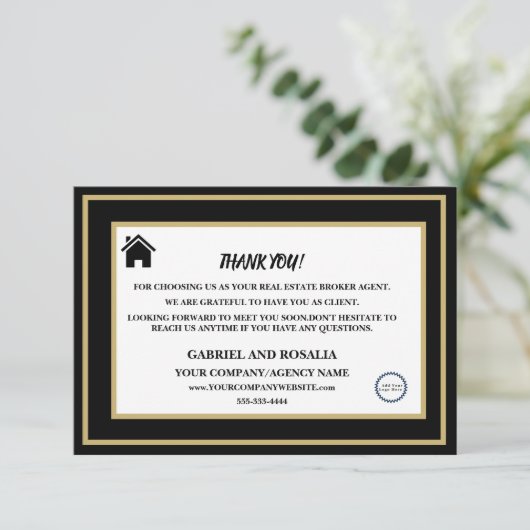  Black & White 実在 Estate Brokerエージェントのお客様  サンキューカード (スタンド正面)