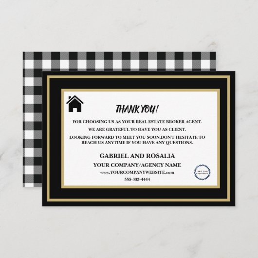  Black & White 実在 Estate Brokerエージェントのお客様  サンキューカード (正面/裏面)