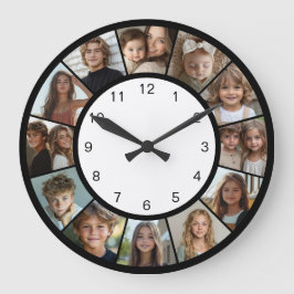 Black White 12 Photo Collage Modern  ラージ壁時計